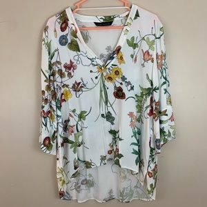 Zara woman v-neck tunic sheer botanical top